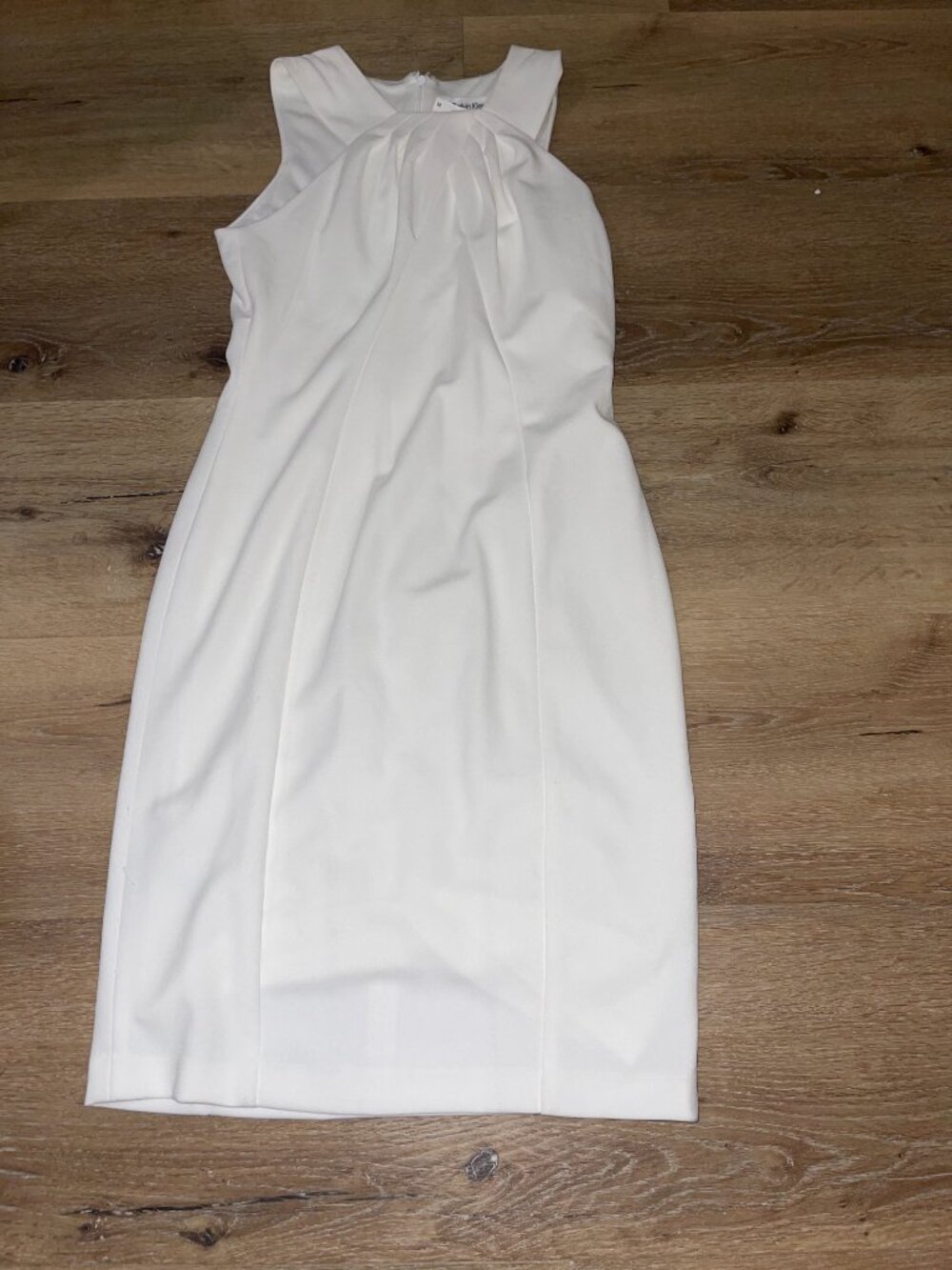 Calvin Klein Dress Size 6 White Sheath Pleated Halter Zipper NWT - Picture 2 of 9